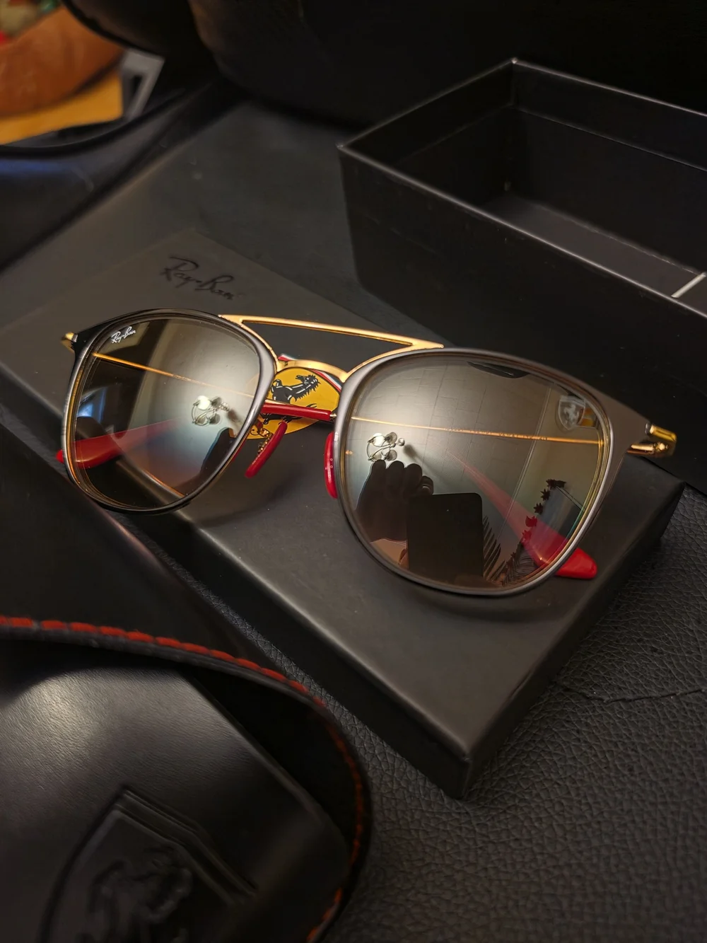 Ray-Ban Scuderia Ferrari ORB3601M Sunglasses - Black on Gold with Brown Lenses